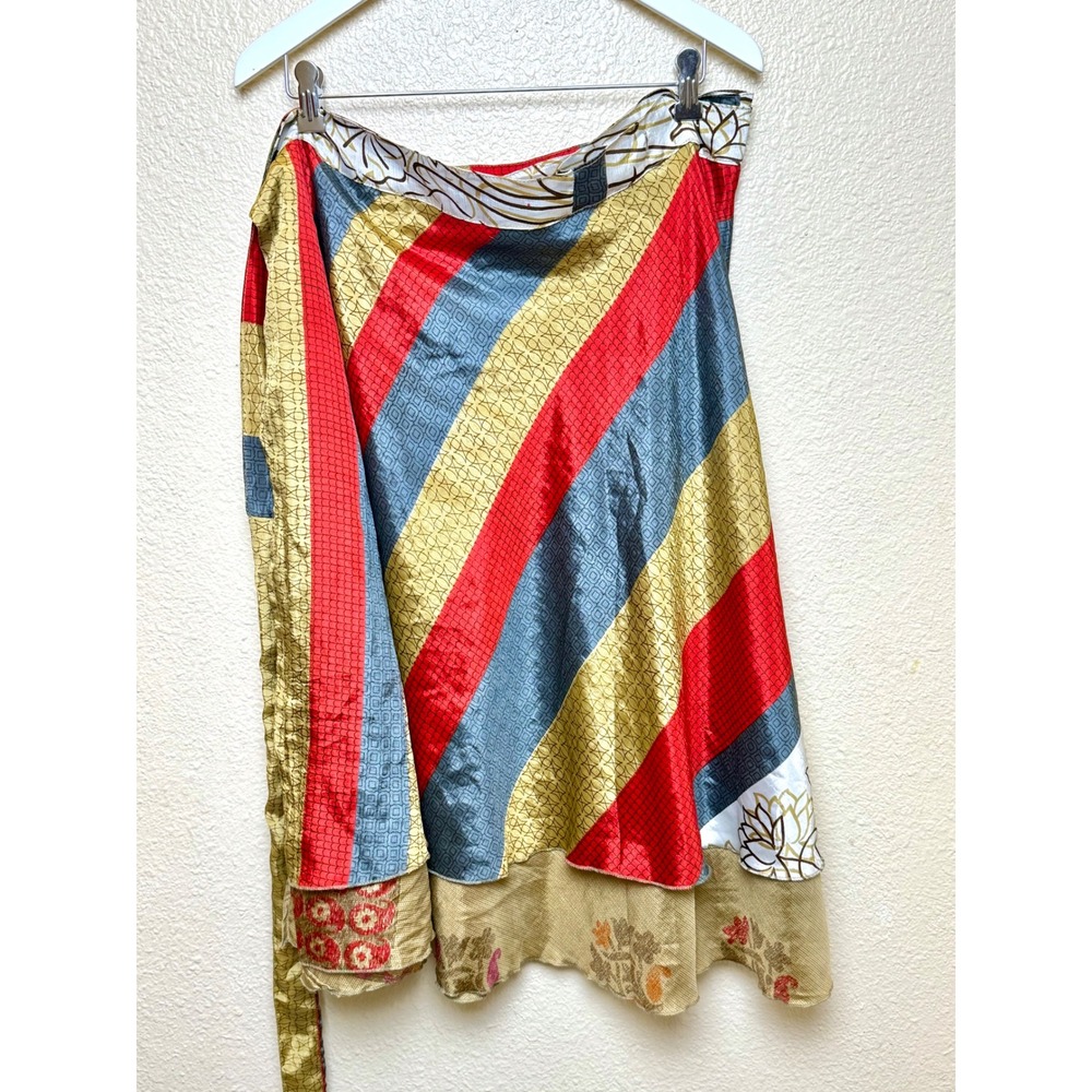 Darn Good Yarn Goddess 22-26 Wrap Skirt Boho Sari Silk Reversible Mini